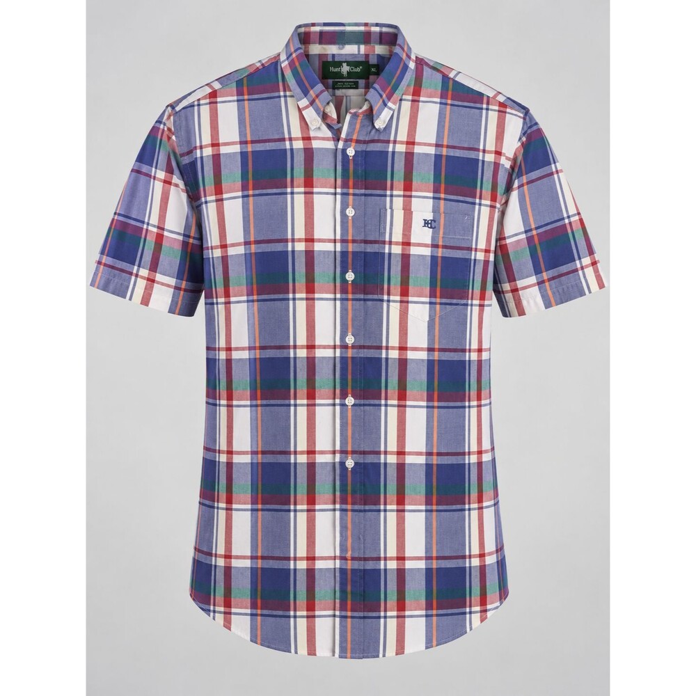Hunt Club Mens XL Plaid Short Sleeve Button Down Shirt Cotton Casual Pocket